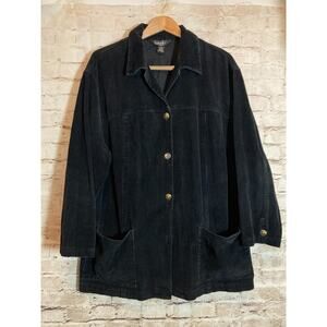 Rafaella Corduroy Jacket Womens 1X Shacket Black Button Up Capsule Minimalist